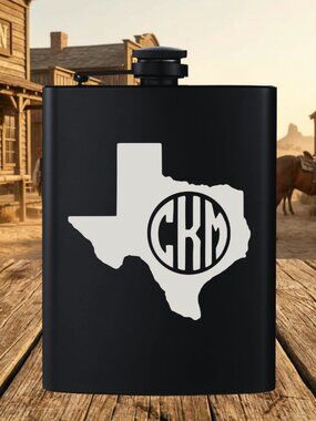 Personalized Texas State 3 Letter Monogram Black Flask | Texas | Texas Gift